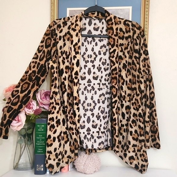 Boutique Cheetah Print Cardigan Size Small Waterfall Hem Career office Casual - Picture 1 of 10